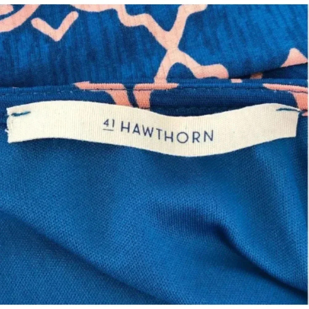 41 Hawthorn Teal Blue Peach Geometric Wrap Dress 3/4 Sleeve Small - Picture 4 of 9